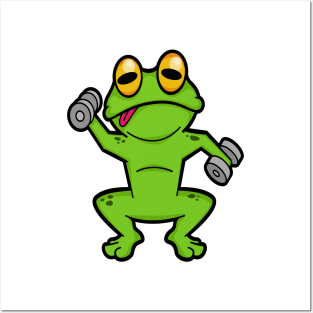 Frog at shoulder training with Dumbbells Posters and Art